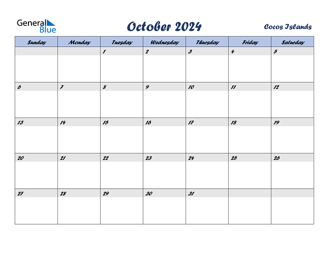October 2024 Calendar with Cocos Islands Holidays