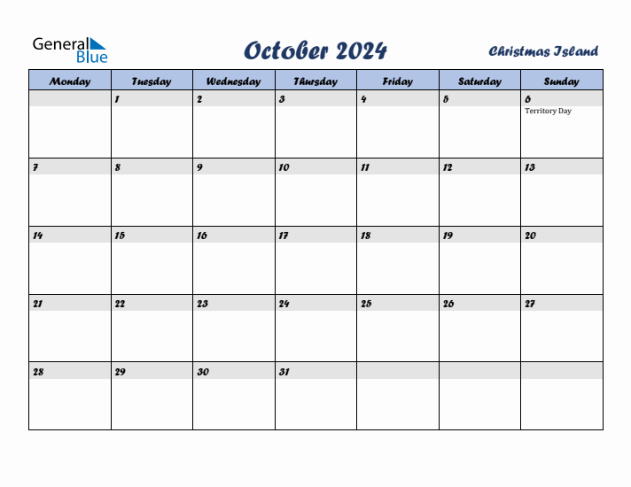 October 2024 Calendar with Holidays in Christmas Island