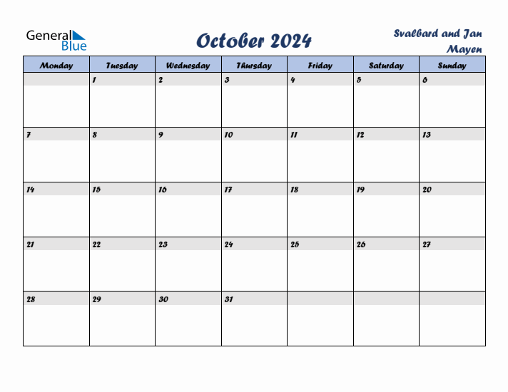 October 2024 Calendar with Holidays in Svalbard and Jan Mayen