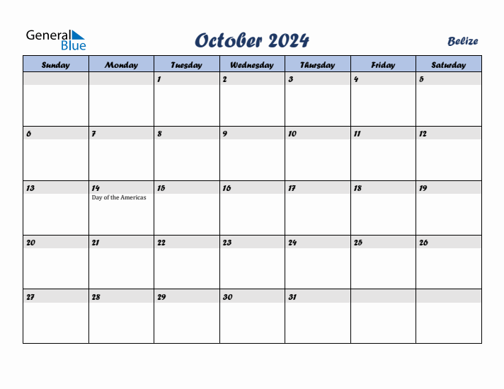 October 2024 Calendar with Holidays in Belize