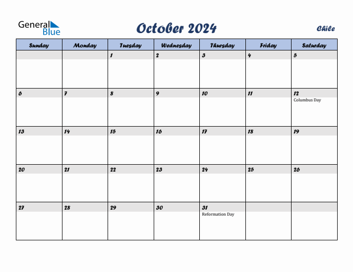 October 2024 Calendar with Holidays in Chile