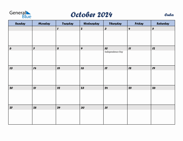 October 2024 Calendar with Holidays in Cuba