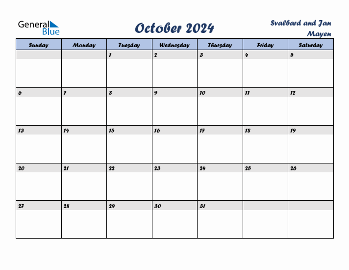 October 2024 Calendar with Holidays in Svalbard and Jan Mayen