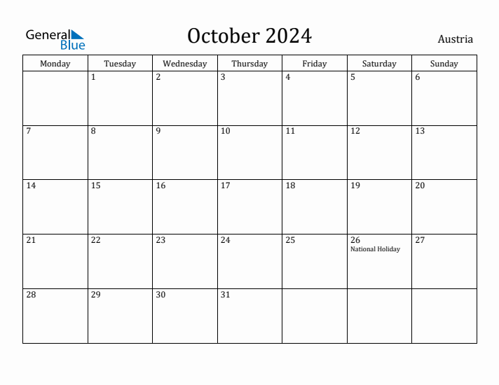 October 2024 Calendar Austria