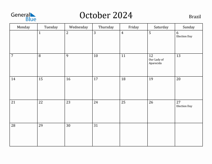 October 2024 Calendar Brazil