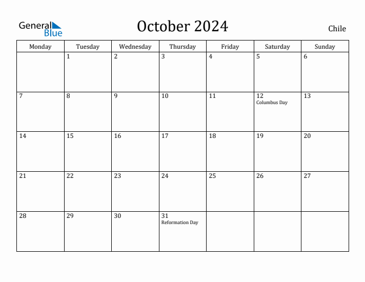 October 2024 Calendar Chile
