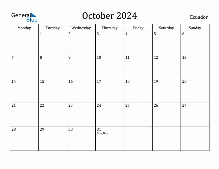 October 2024 Calendar Ecuador
