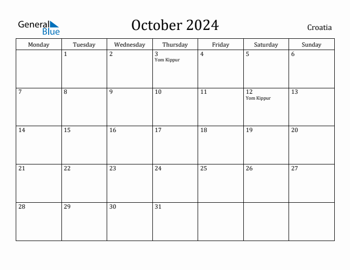 October 2024 Calendar Croatia