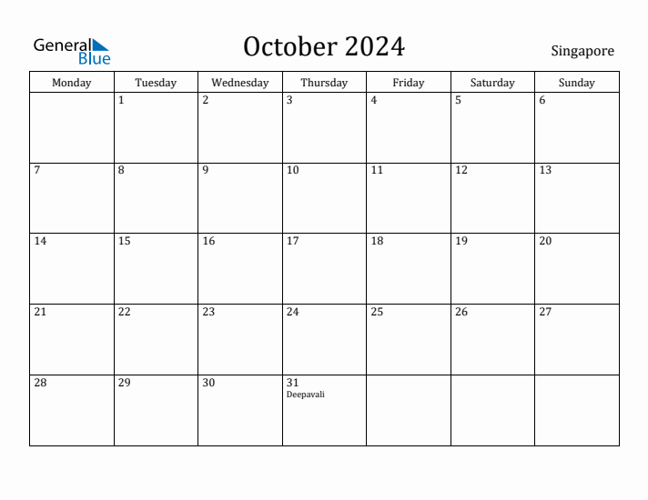 October 2024 Calendar Singapore