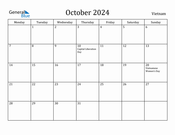 October 2024 Calendar Vietnam