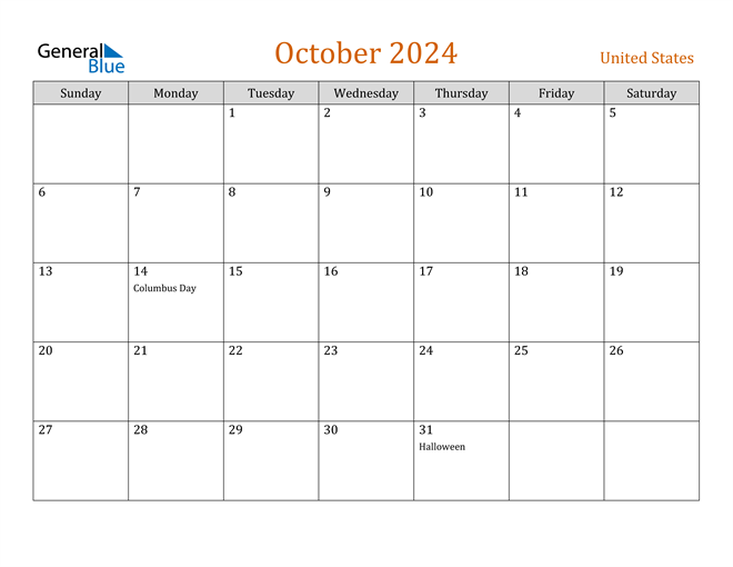 October 2024 Calendar with United States Holidays