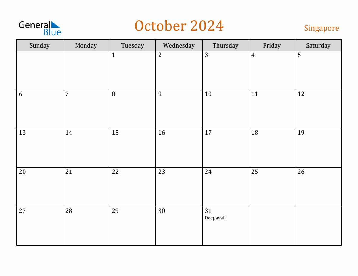 Free October 2024 Singapore Calendar