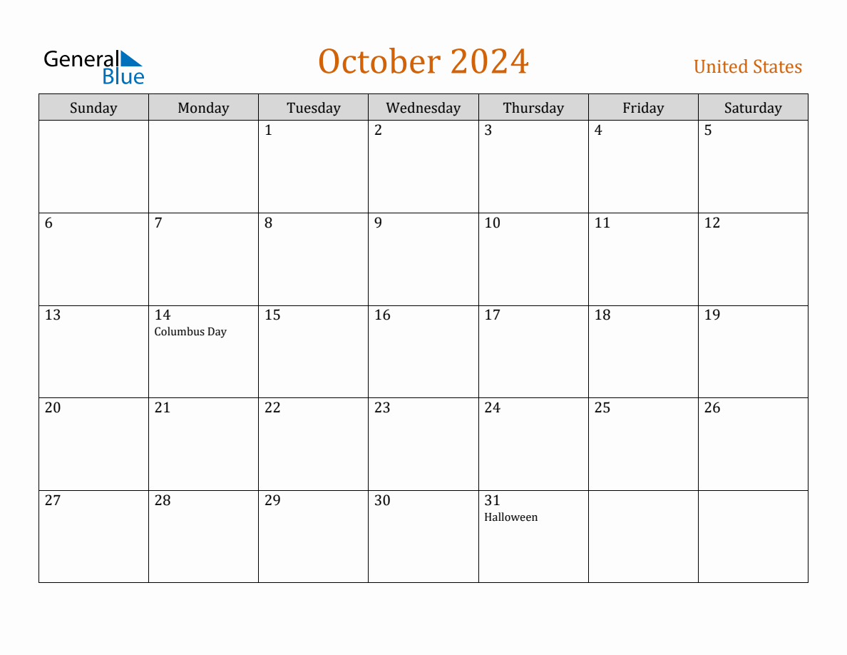 Free October 2024 United States Calendar