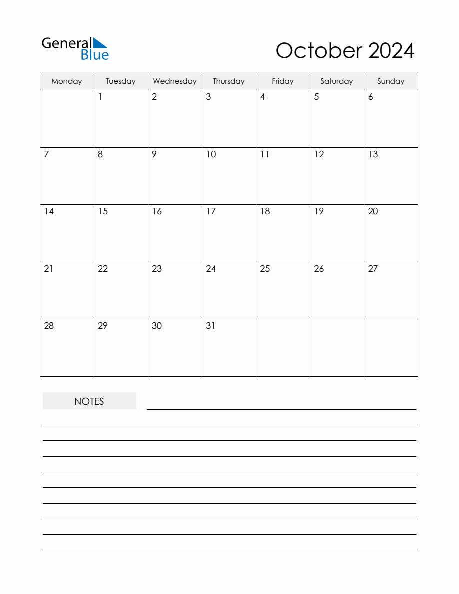 October 2024 Monthly Planner Calendar