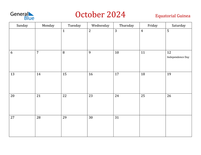Equatorial Guinea October 2024 Calendar