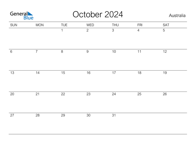 October 2024 Calendar with Australia Holidays