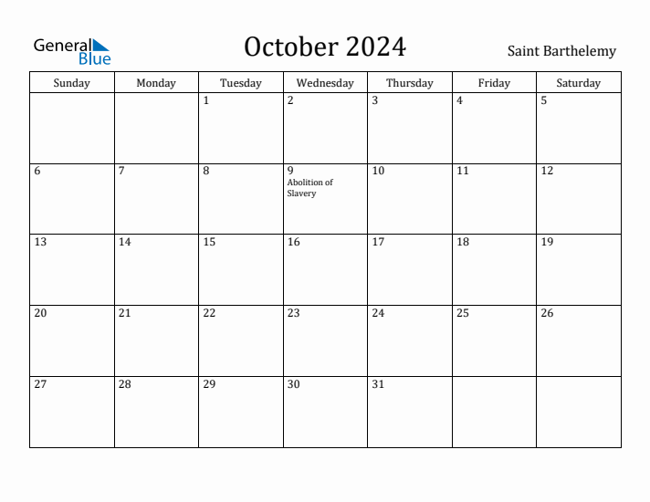 October 2024 Calendar Saint Barthelemy