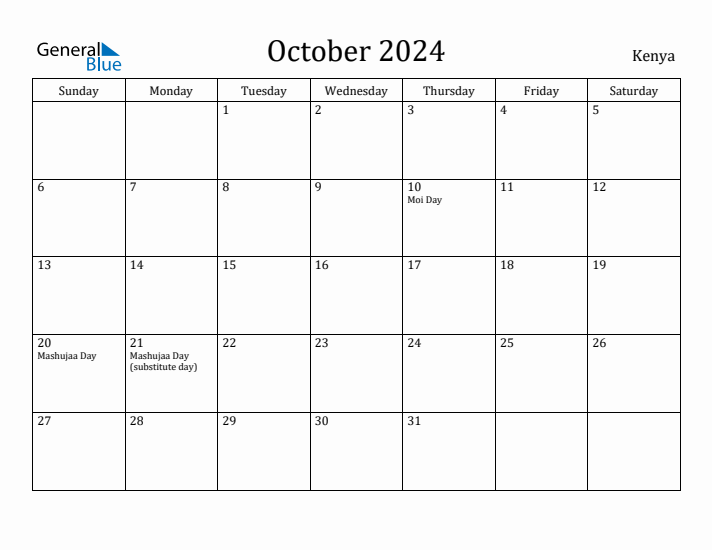 October 2024 Calendar Kenya