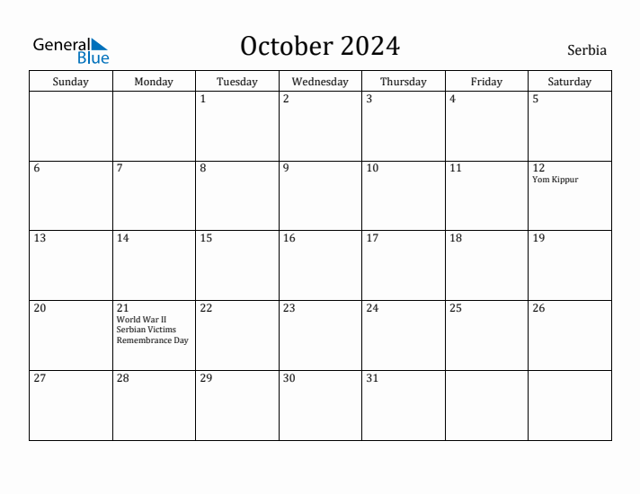 October 2024 Calendar Serbia
