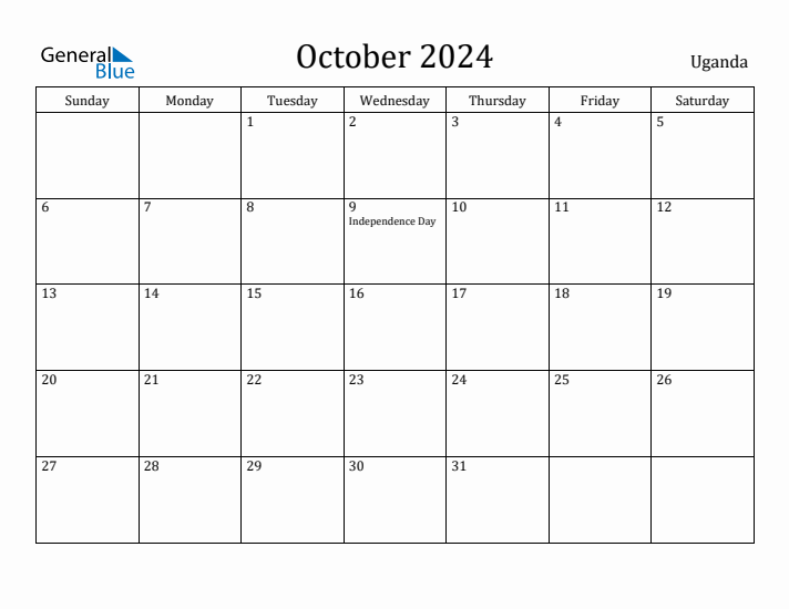 October 2024 Calendar Uganda