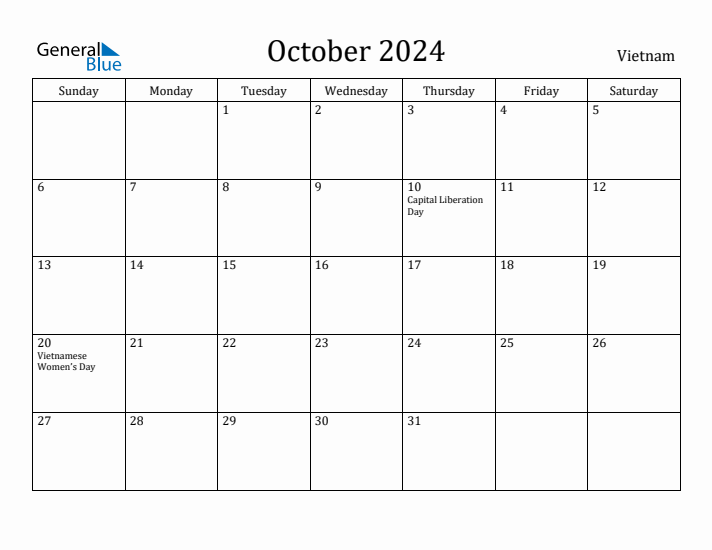 October 2024 Calendar Vietnam