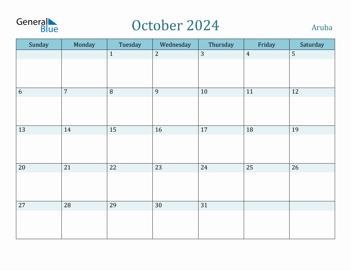 Aruba Holiday Calendar for October 2024