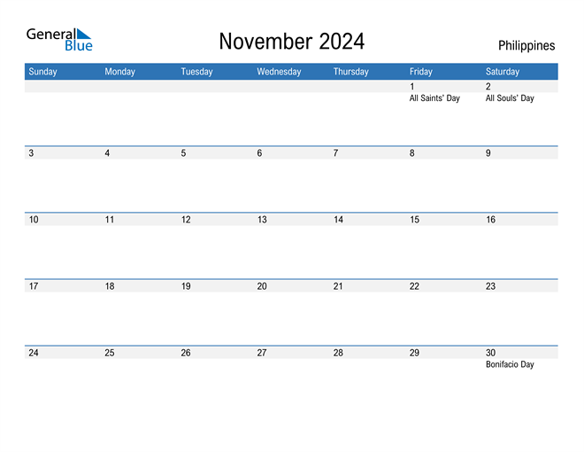 November 2024 Calendar with Philippines Holidays