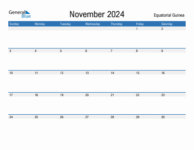 Current month calendar with Equatorial Guinea holidays for November 2024