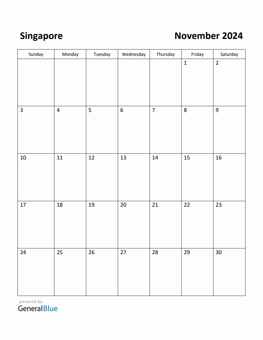 Free Printable November 2024 Calendar for Singapore