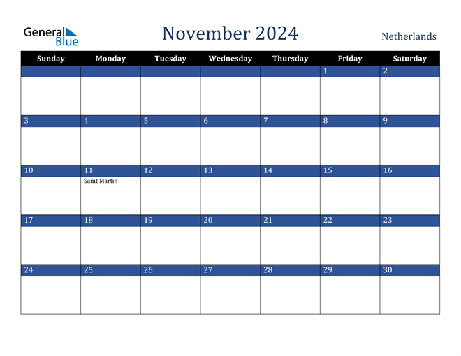 November 2024 Netherlands Calendar