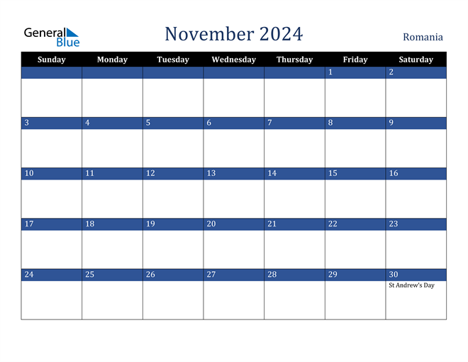 November 2024 Romania Calendar