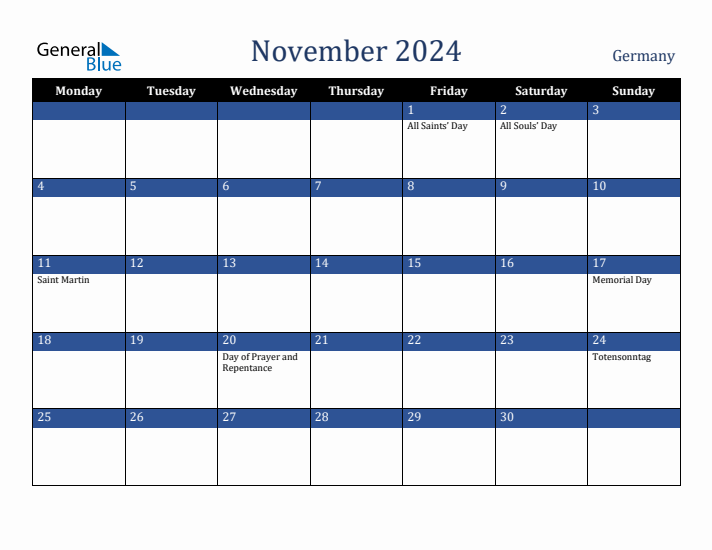 November 2024 Germany Calendar (Monday Start)