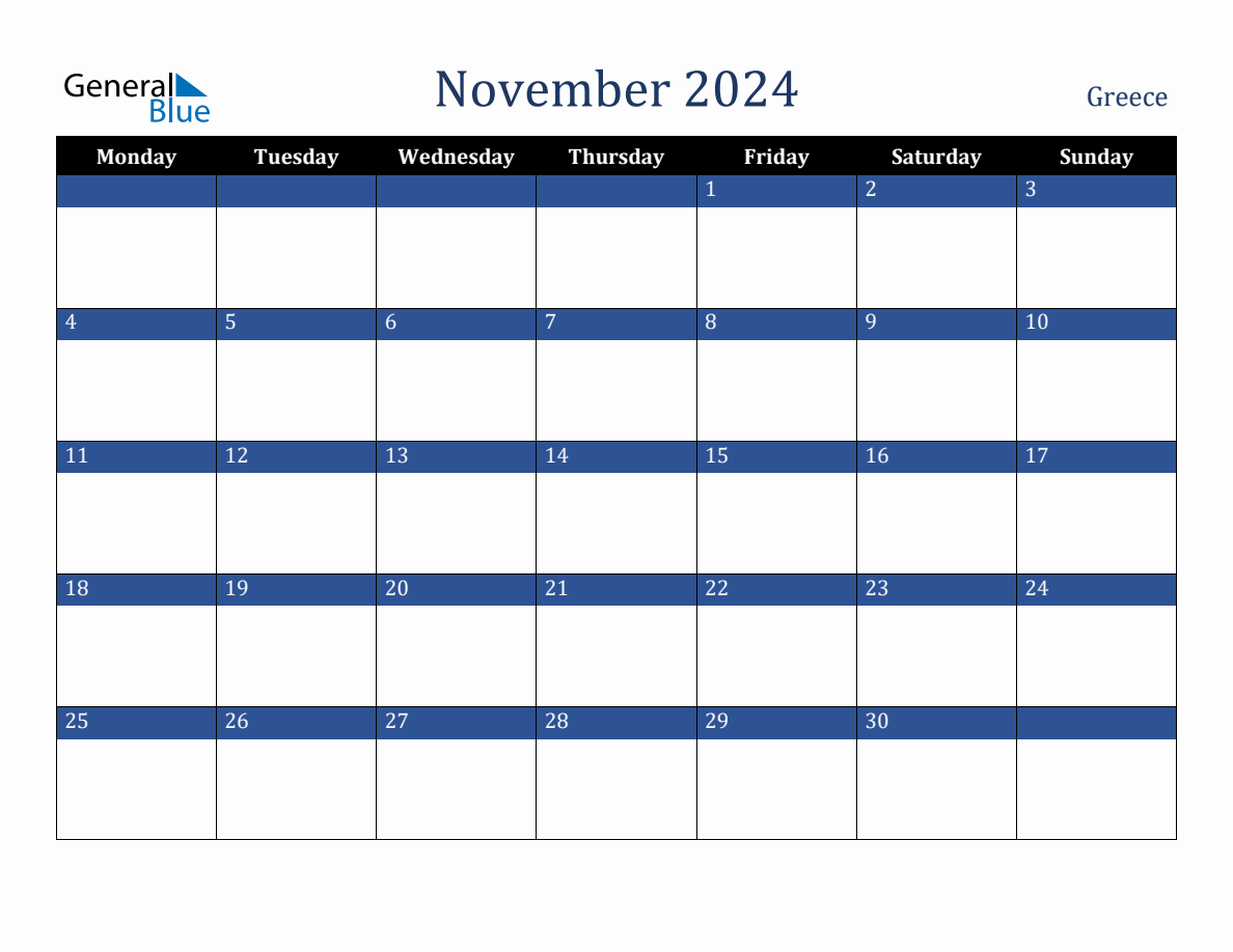November 2024 Greece Holiday Calendar