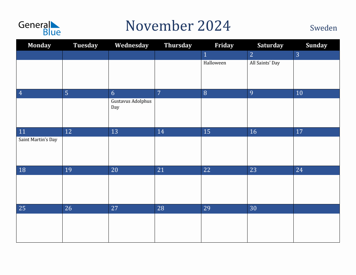 November 2024 Sweden Holiday Calendar