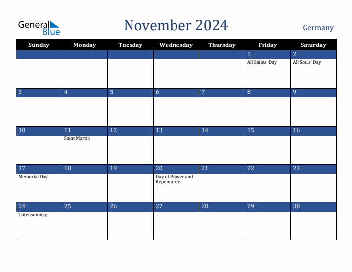 November 2024 Germany Calendar (Sunday Start)