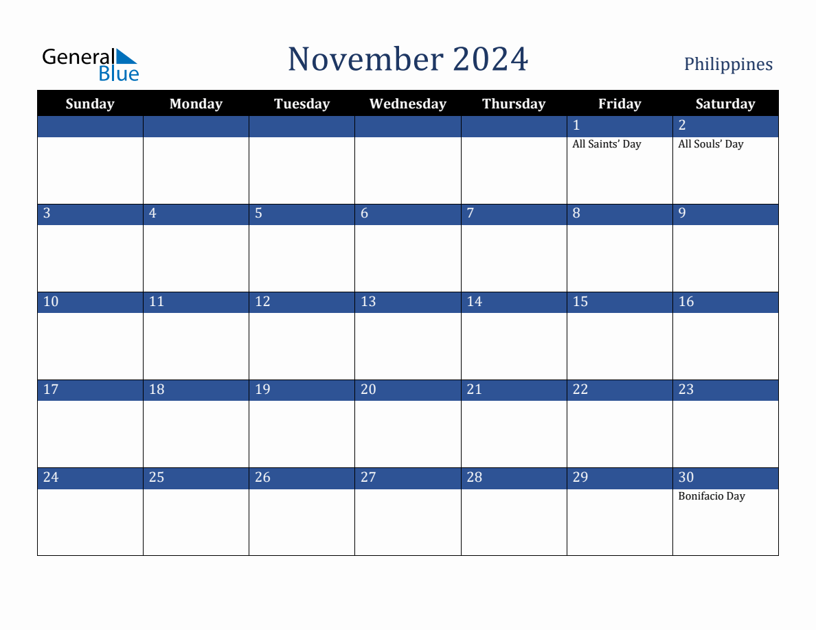 November 2024 Philippines Holiday Calendar