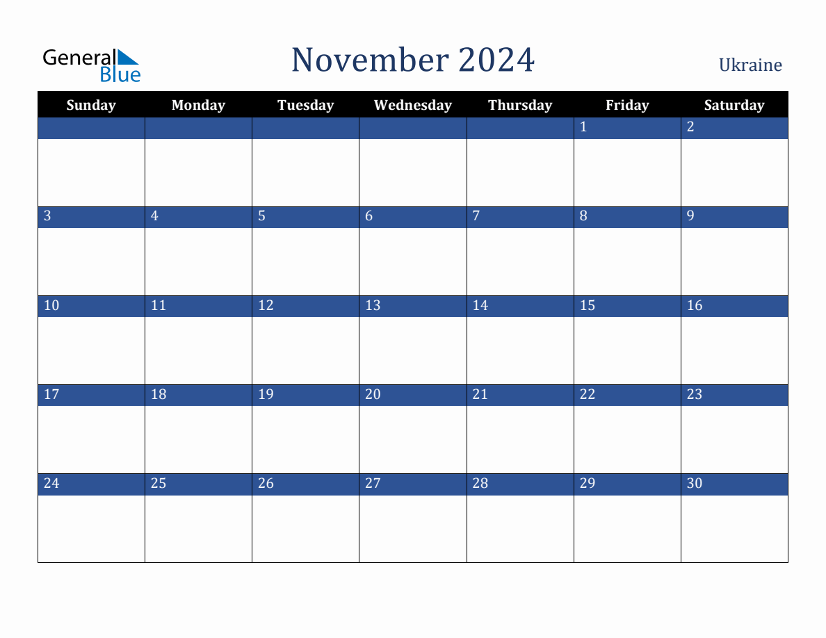 November 2024 Ukraine Holiday Calendar