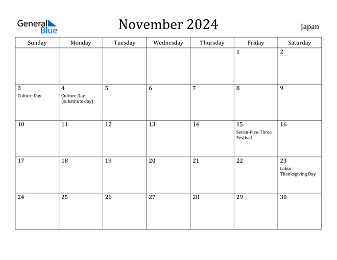 November 2024 Calendar with Japan Holidays