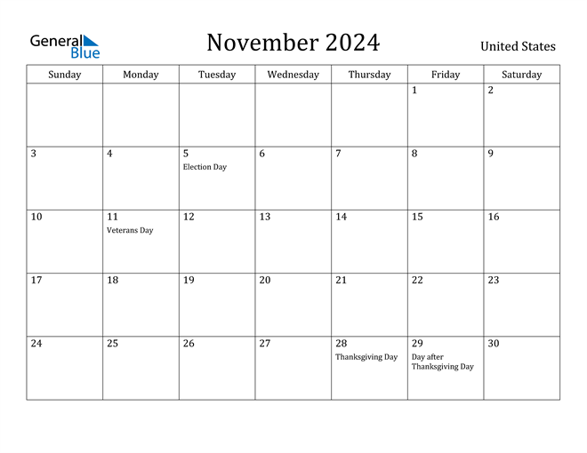 November 2024 Calendar With Holidays Printable Free Excel Dell Moreen