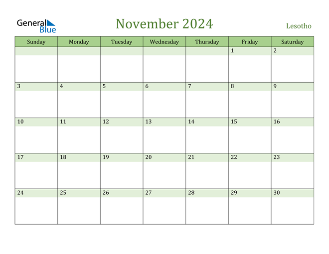 November 2024 Calendar with Lesotho Holidays