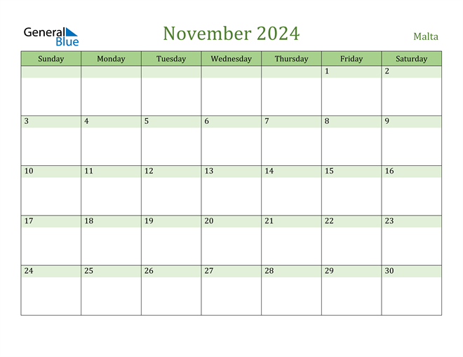 November 2024 Calendar with Malta Holidays