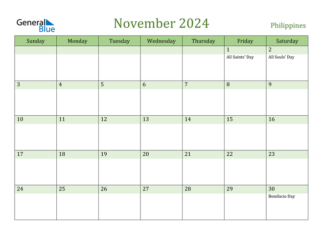 November 2024 Calendar with Philippines Holidays