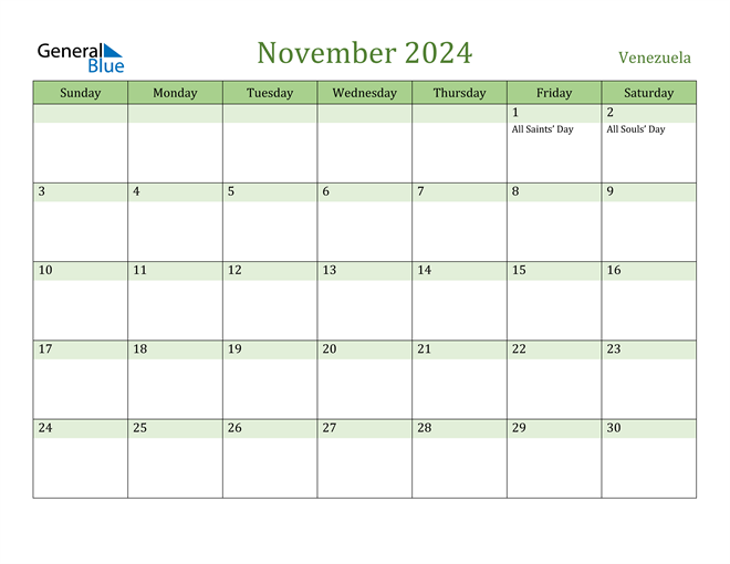 November 2024 Calendar with Venezuela Holidays