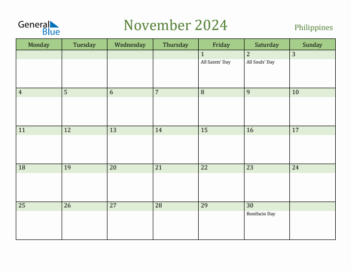 November 2024 Calendar with Philippines Holidays