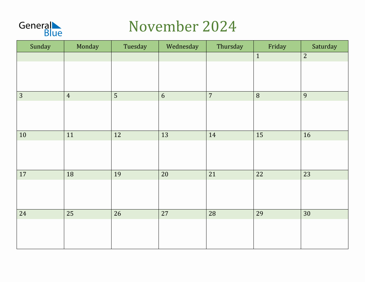 Fillable November 2024 Calendar