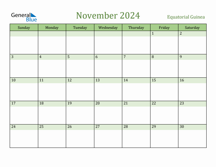 November 2024 Calendar with Equatorial Guinea Holidays