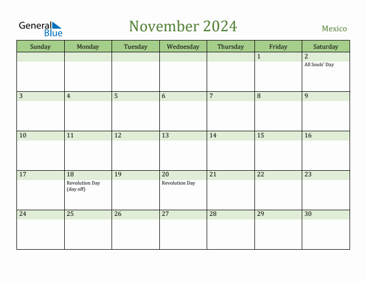 November 2024 Calendar with Mexico Holidays