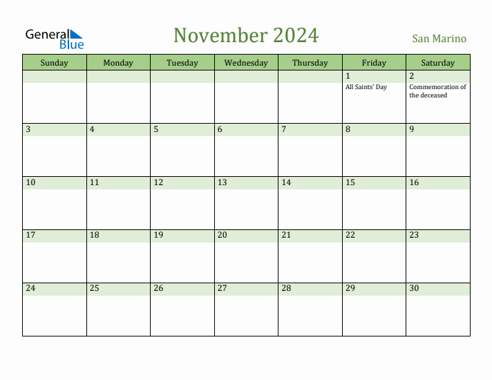 November 2024 Calendar with San Marino Holidays