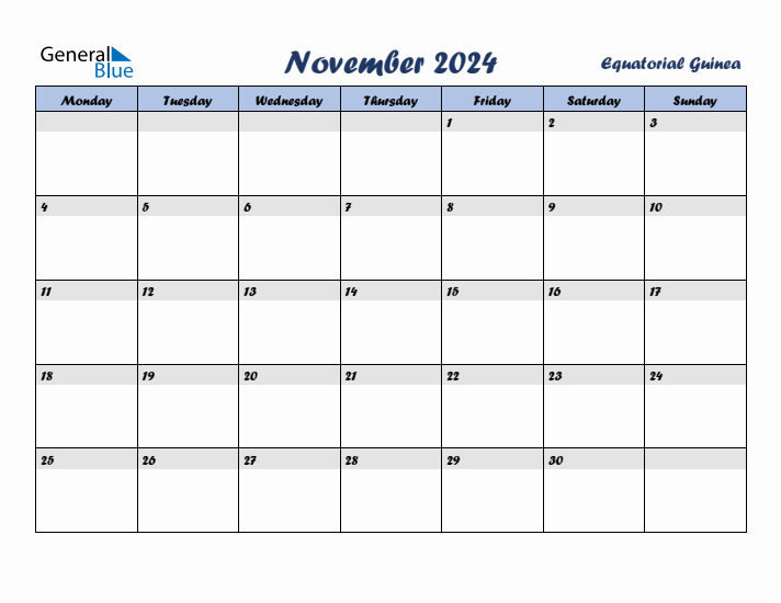 November 2024 Calendar with Holidays in Equatorial Guinea