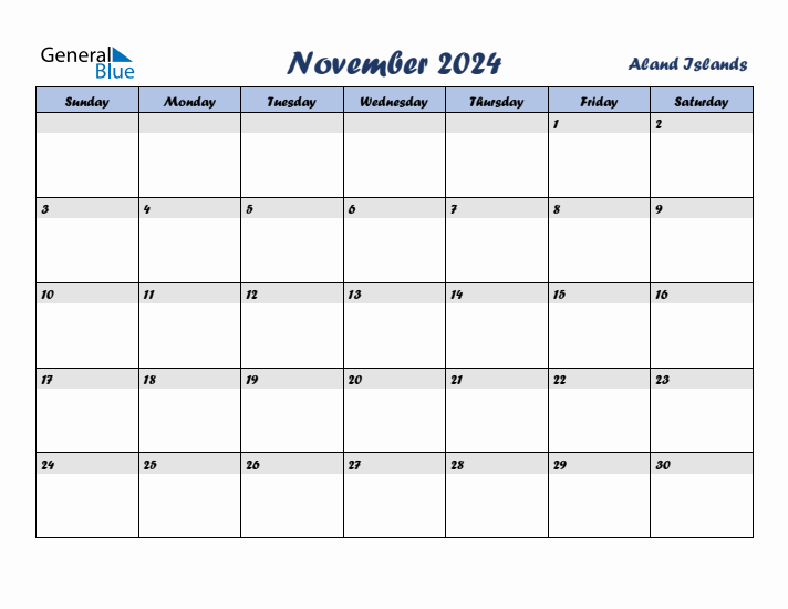 November 2024 Calendar with Holidays in Aland Islands